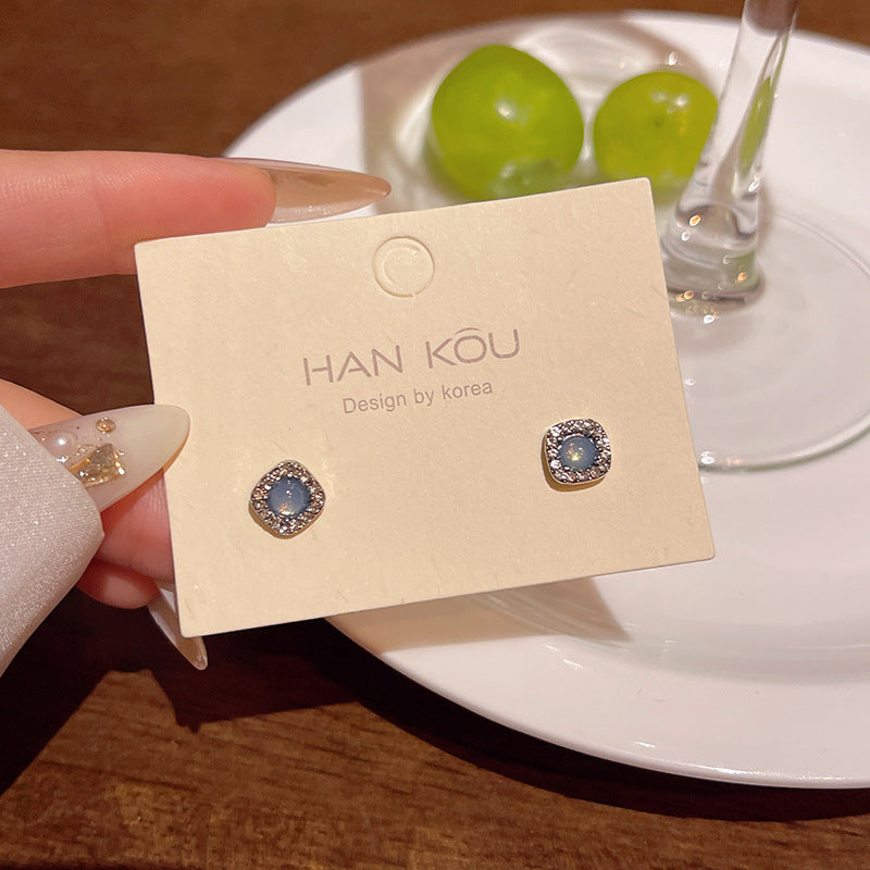 Earring Stud Light Luxury Niche Exquisite Blue Crystal Geometric XEA1874