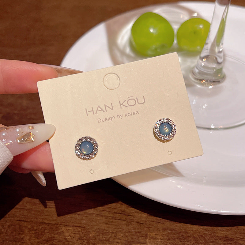 Earring Stud Light Luxury Niche Exquisite Blue Crystal Geometric XEA1874
