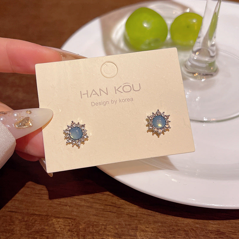 Earring Stud Light Luxury Niche Exquisite Blue Crystal Geometric XEA1874