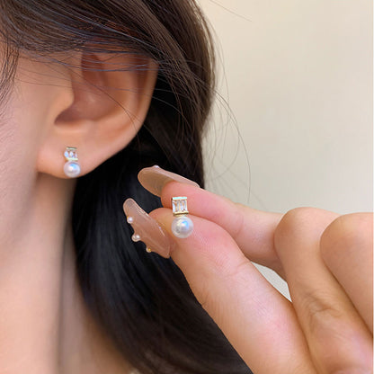 Earring Stud Light Luxury Niche Simple Zircon Mini Pearl XEA1884