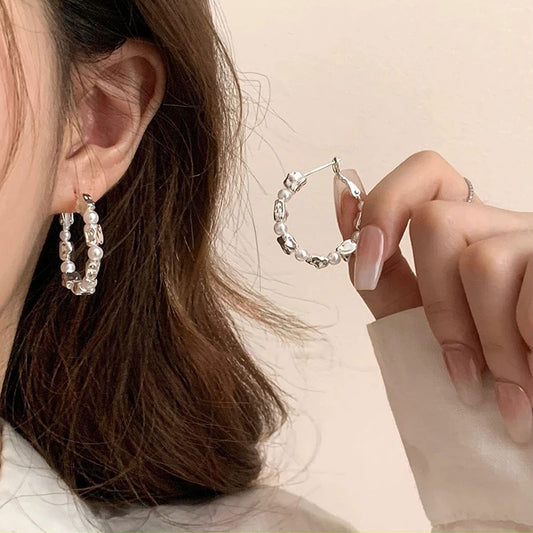 Earring Hoop Super Flash Broken Silver Circle Pearl XEA1906