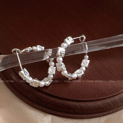 Earring Hoop Super Flash Broken Silver Circle Pearl XEA1906