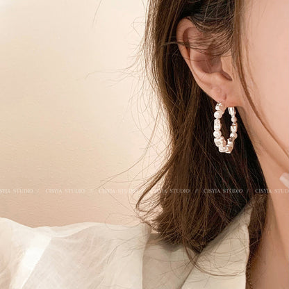 Earring Hoop Super Flash Broken Silver Circle Pearl XEA1906