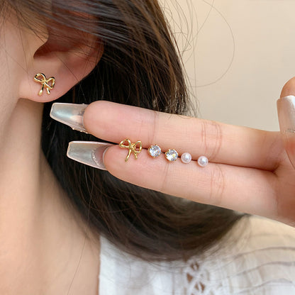 Earring Set Stud Simple Small Bow Zircon XEA1969