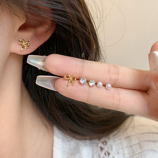 Earring Set Stud Simple Small Bow Zircon XEA1969