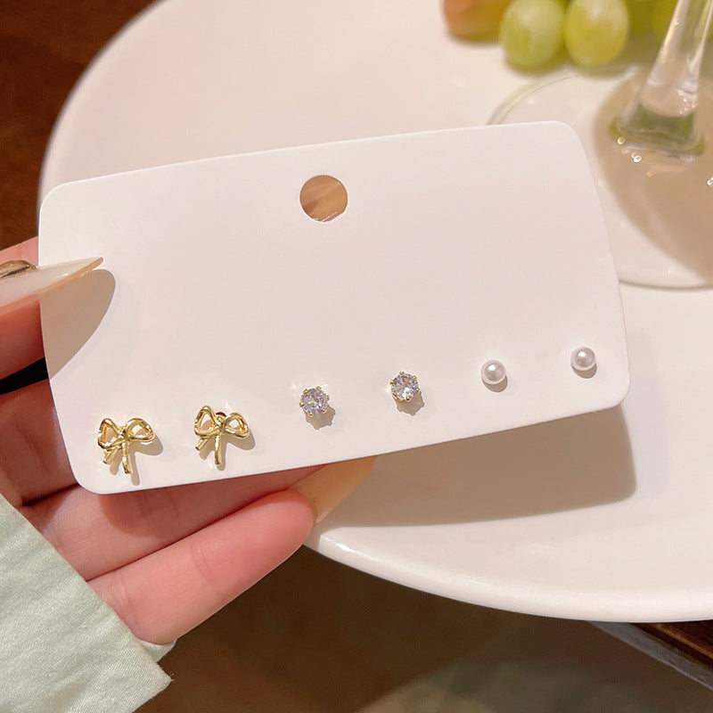 Earring Set Stud Simple Small Bow Zircon XEA1969