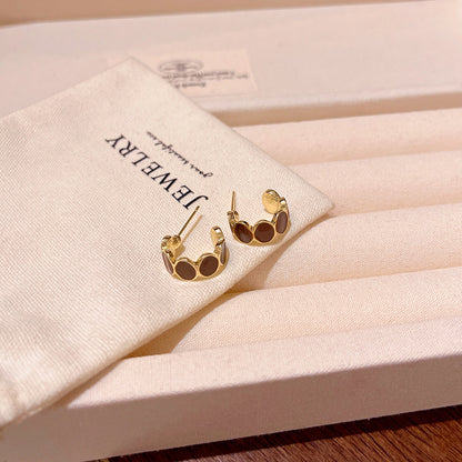 Earring Stud Retro Maillard Coffee Colored C Shaped XEA1975