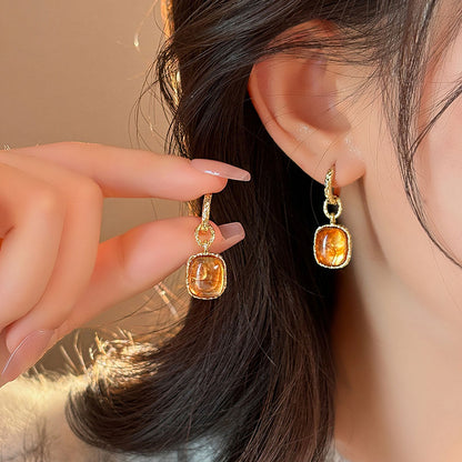Earring Clip Drop Maillard Amber Halo Square XEA1982