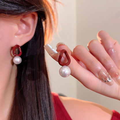 Earring Stud Ankola Red Geometric Pearl XEA1984