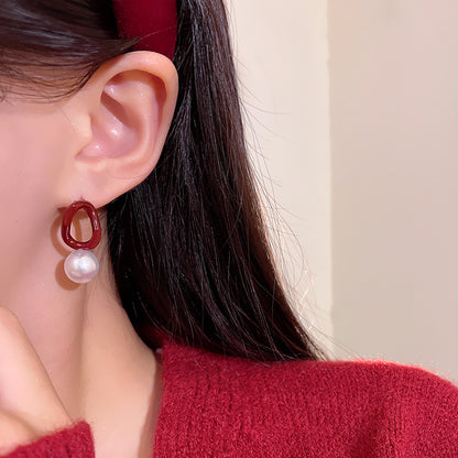Earring Stud Ankola Red Geometric Pearl XEA1984