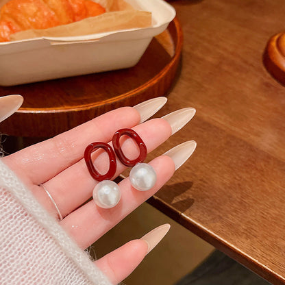 Earring Stud Ankola Red Geometric Pearl XEA1984