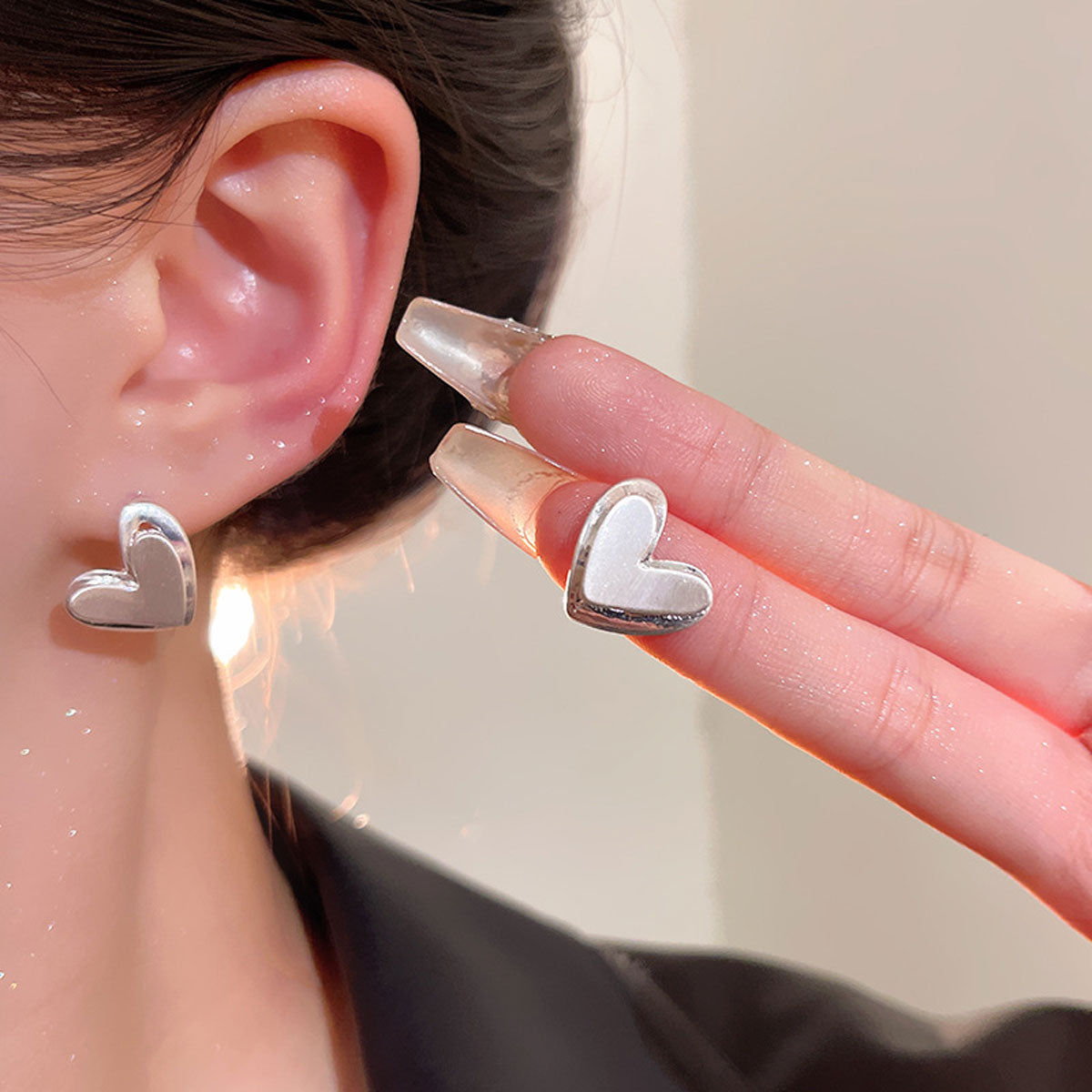Earring Stud Double Layer Three Dimensional Frosted Brushed Heart XEA2010