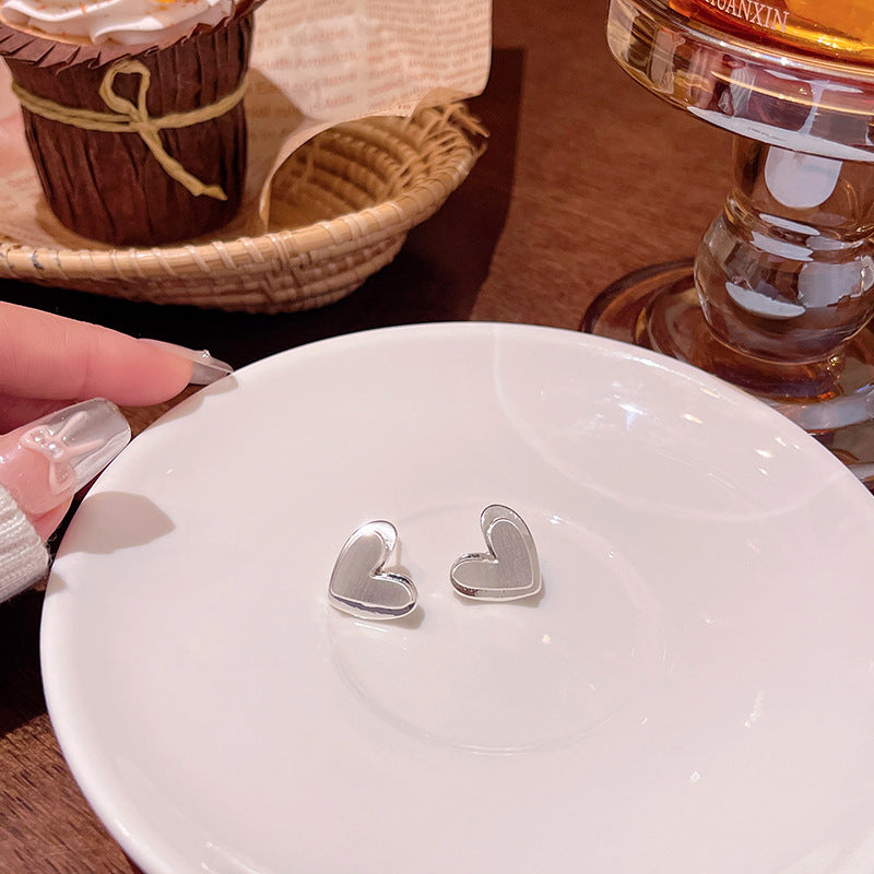 Earring Stud Double Layer Three Dimensional Frosted Brushed Heart XEA2010