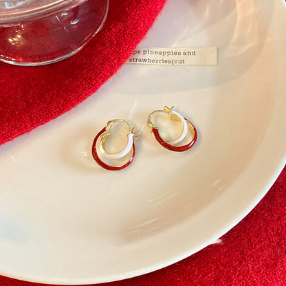 Earring Hoop Double Layer Retro Wine Red Contrasting Geometric Circle XEA2018