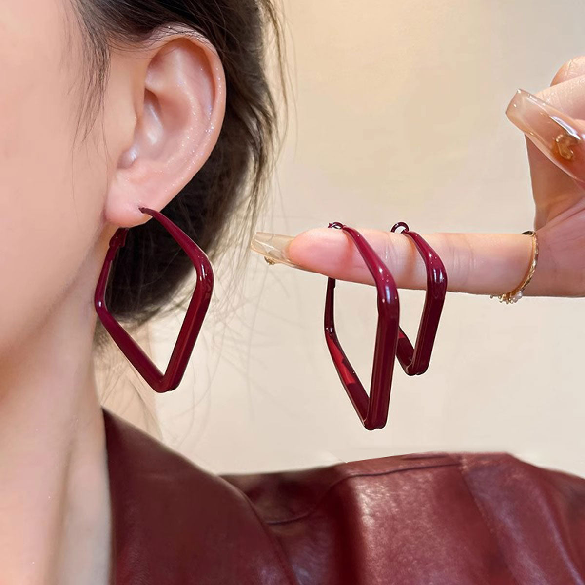 Earring Hoop Light Luxury Niche Encora Red Geometric XEA2020