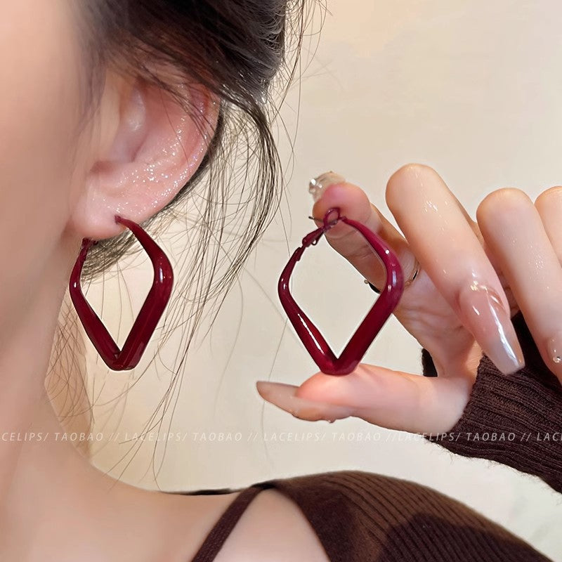 Earring Hoop Light Luxury Niche Encora Red Geometric XEA2020