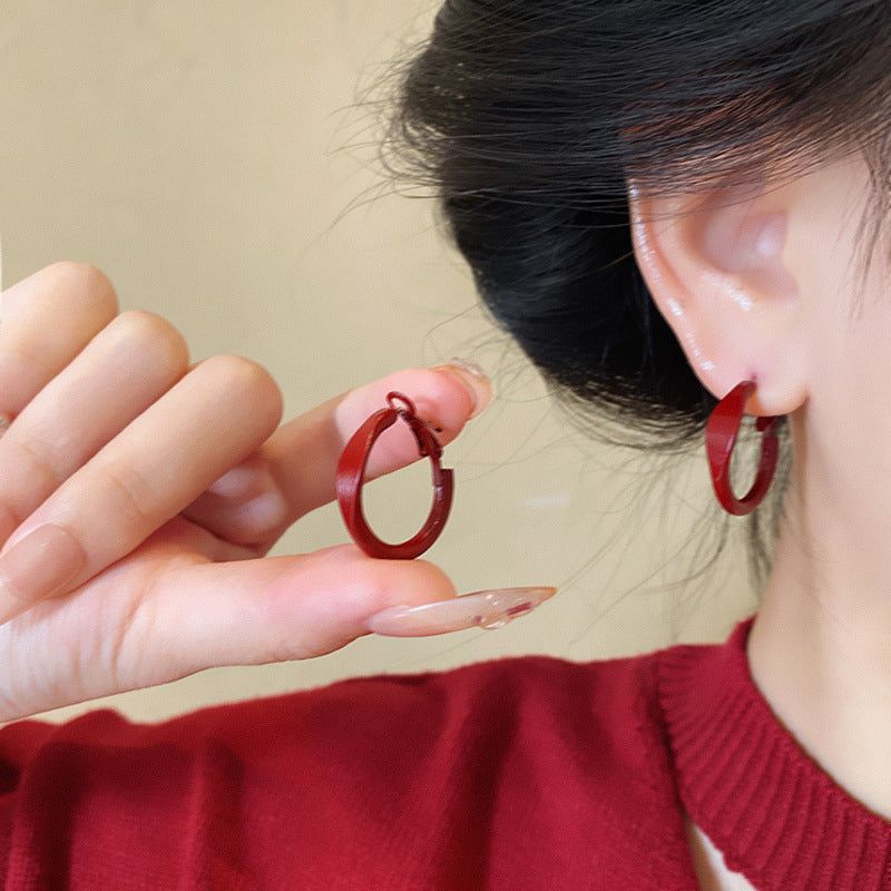 Earring Hoop Light Luxury Niche Encora Red Geometric XEA2025