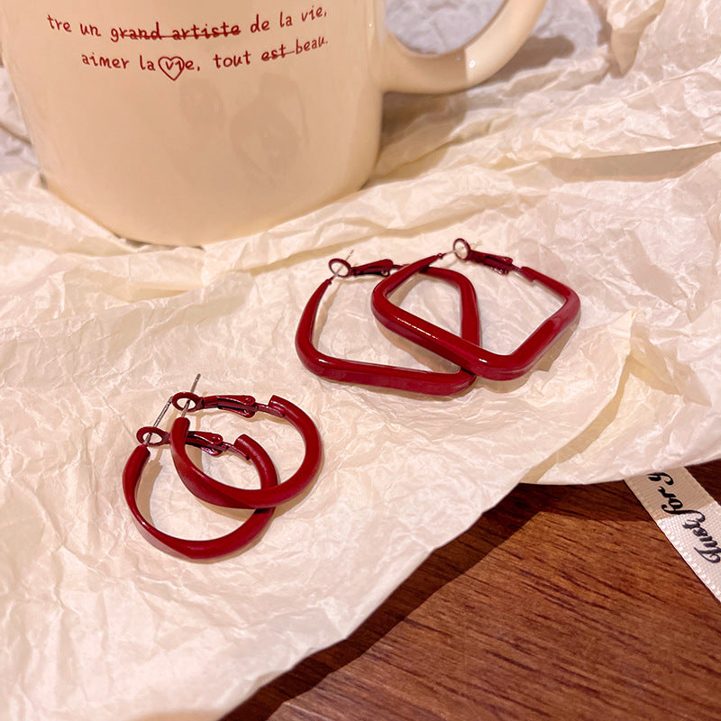 Earring Hoop Light Luxury Niche Encora Red Geometric XEA2025