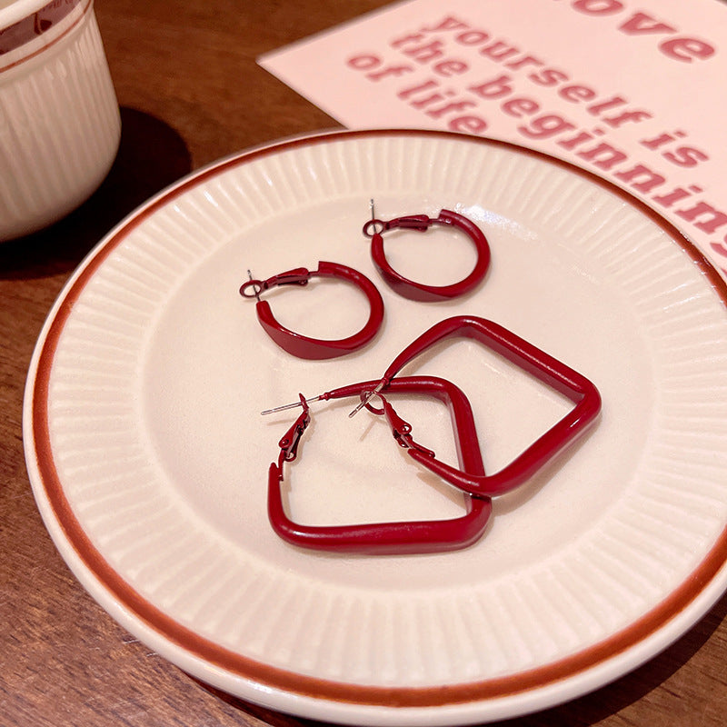 Earring Hoop Light Luxury Niche Encora Red Geometric XEA2025
