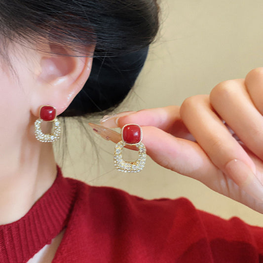 Earring Stud Super Flash Diamond Encora Red Square Geometric XEA2030