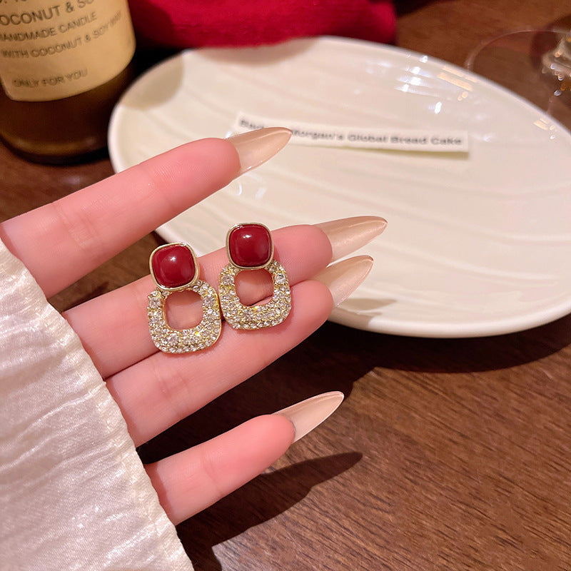 Earring Stud Super Flash Diamond Encora Red Square Geometric XEA2030