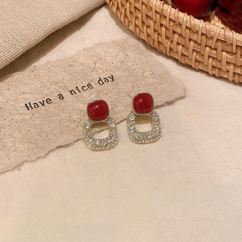 Earring Stud Super Flash Diamond Encora Red Square Geometric XEA2030