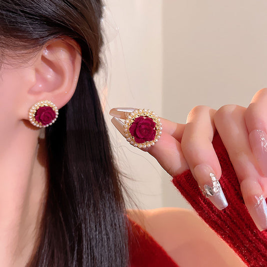 Earring Stud Flocking Ankola Red Rose XEA2057