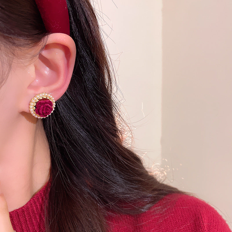 Earring Stud Flocking Ankola Red Rose XEA2057