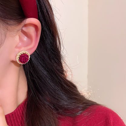 Earring Stud Flocking Ankola Red Rose XEA2057