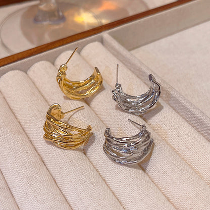 Earring Stud Hollow Multi Layer C Shaped XEA2060