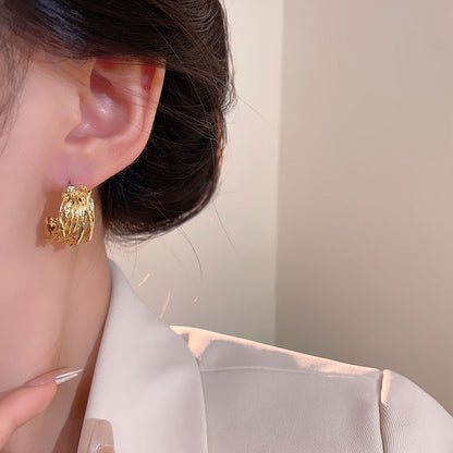 Earring Stud Hollow Multi Layer C Shaped XEA2060
