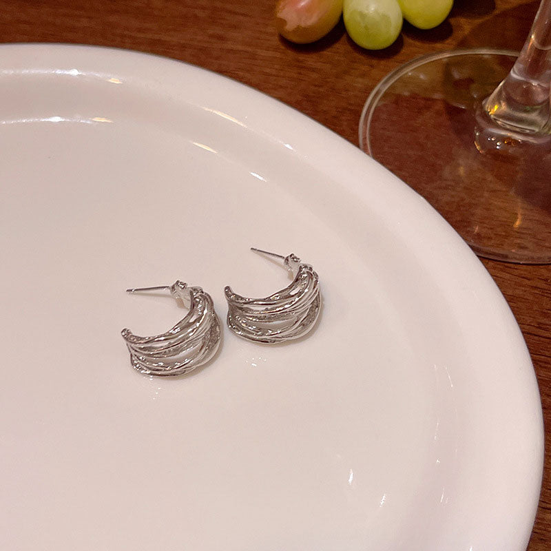 Earring Stud Hollow Multi Layer C Shaped XEA2060
