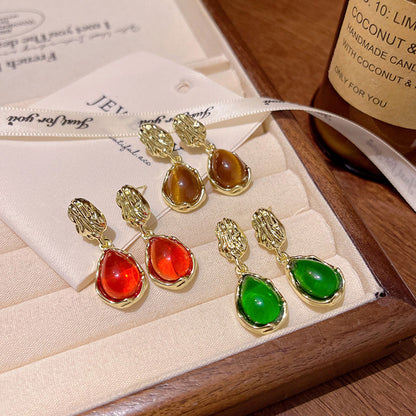 Earring Stud Teardrop Shaped Maillard Tiger Eye Stone XEA2061