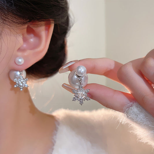 Earring Stud Two Way Super Shiny Full Diamond Snowflake XEA2063