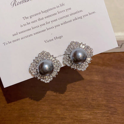 Earring Stud Light Luxury Niche Diamond Gray Pearl XEA2183