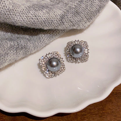 Earring Stud Light Luxury Niche Diamond Gray Pearl XEA2183