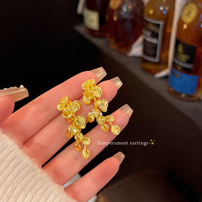Earring Stud Long Light Luxury Niche High End Metallic Leaf XEA2188