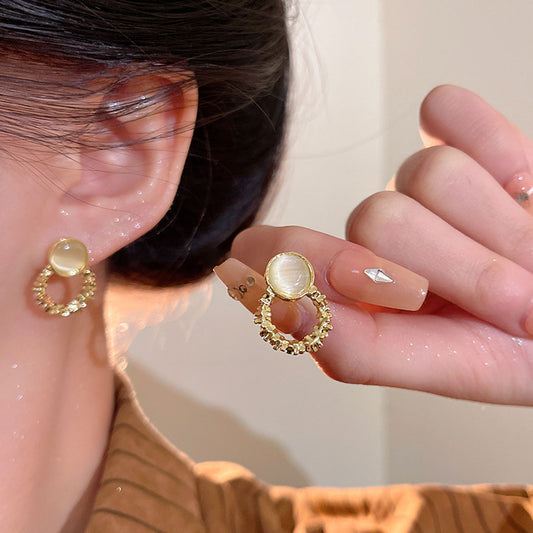 Earring Stud Retro Light Luxury Cat's Eye Stone Geometric XEA2217