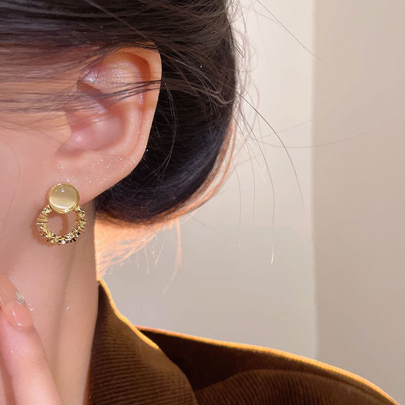 Earring Stud Retro Light Luxury Cat's Eye Stone Geometric XEA2217