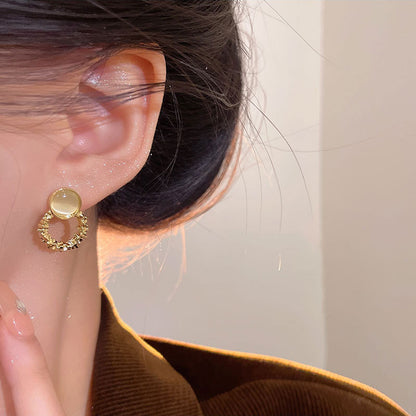 Earring Stud Retro Light Luxury Cat's Eye Stone Geometric XEA2217