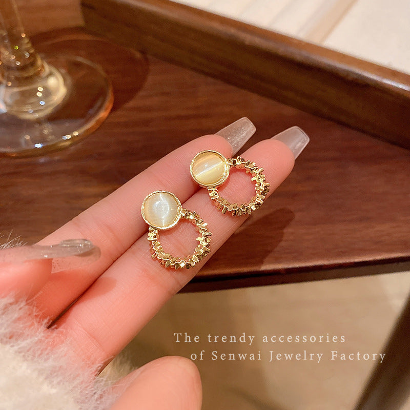Earring Stud Retro Light Luxury Cat's Eye Stone Geometric XEA2217