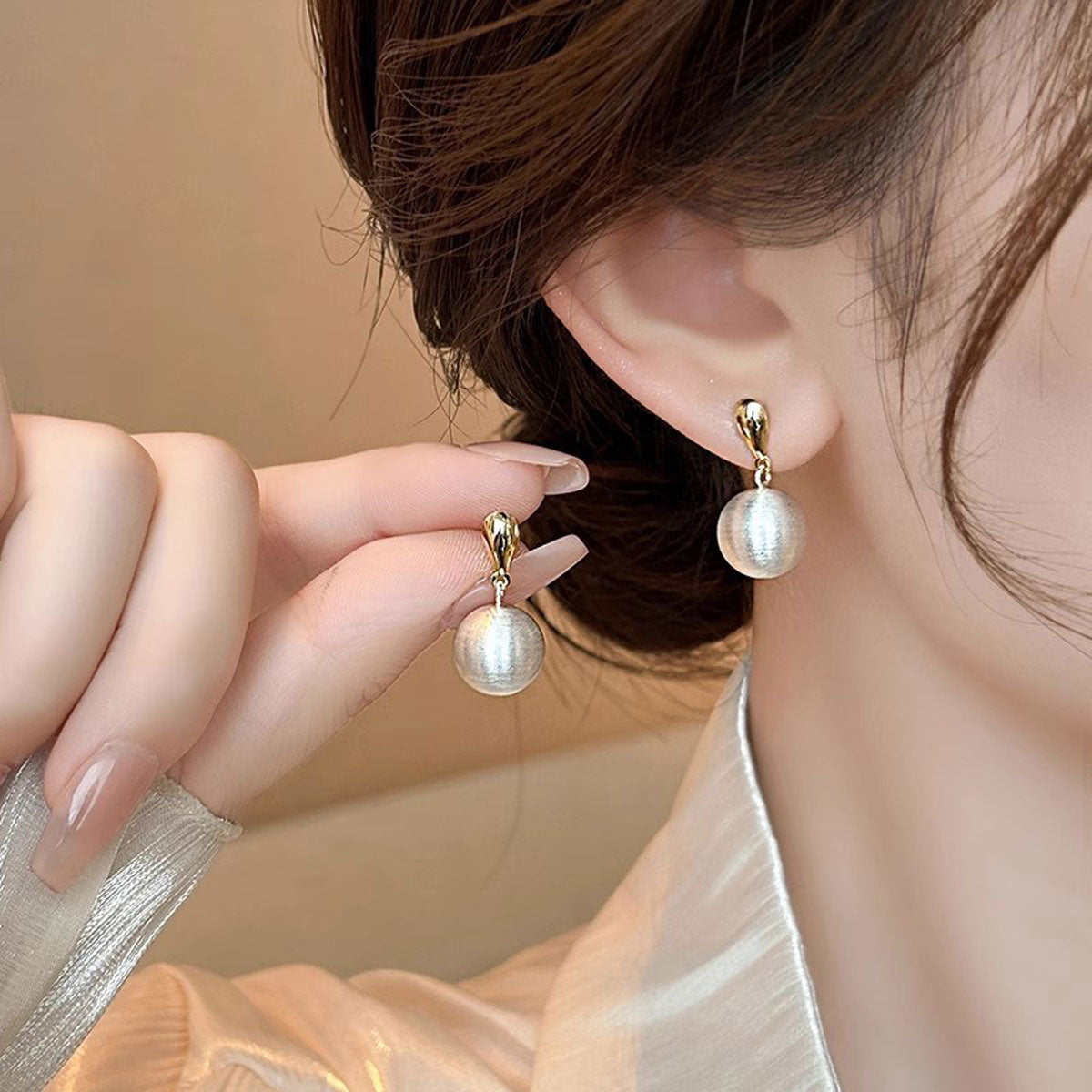 Earring Stud Niche Design Metal Frosted Brushed Ball XEA2218