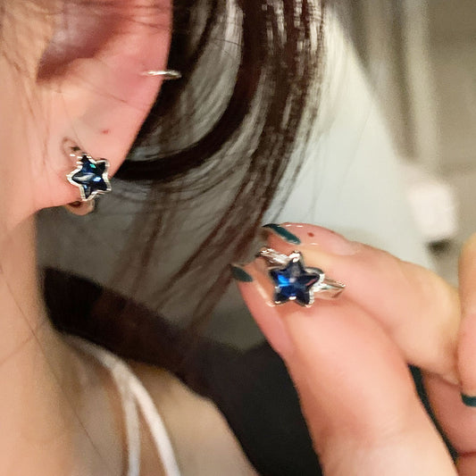 Earring Huggie Elegant Blue Five Pointed Star XEA2241