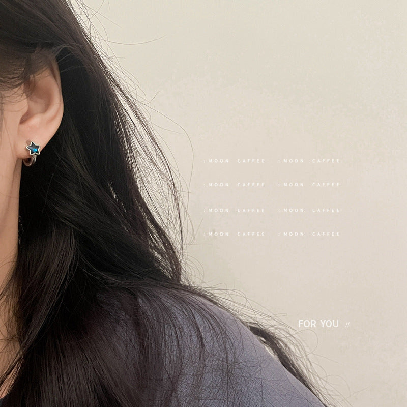 Earring Huggie Elegant Blue Five Pointed Star XEA2241