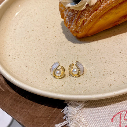 Earring Stud Temperament Drip Glaze Texture Pearl XEE4985