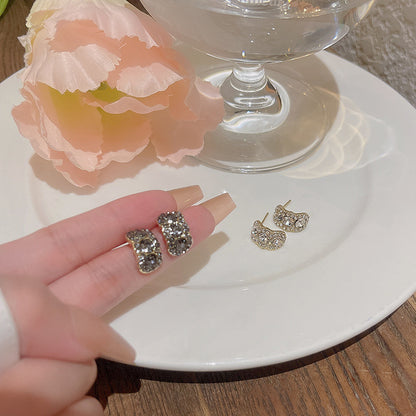 Earring Stud High End Design Blackened C Shaped Zircon XEE5854