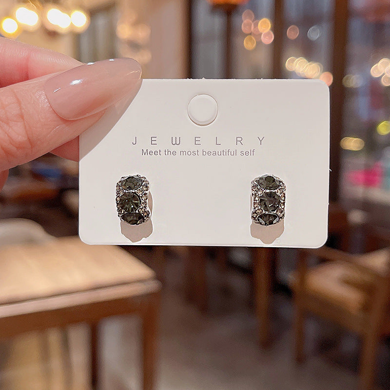 Earring Stud High End Design Blackened C Shaped Zircon XEE5854