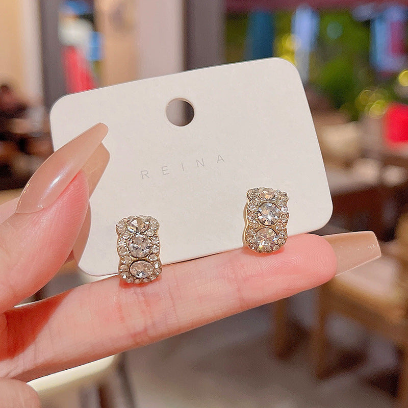 Earring Stud High End Design Blackened C Shaped Zircon XEE5854