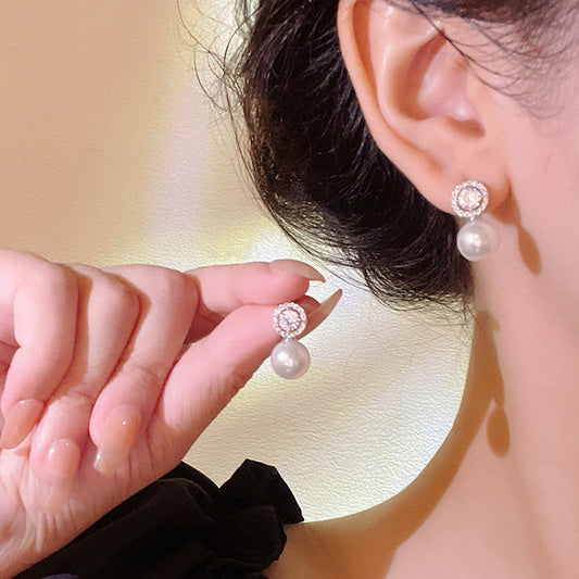 Earring Stud Super Flash Zircon Niche Pearl XEE6115