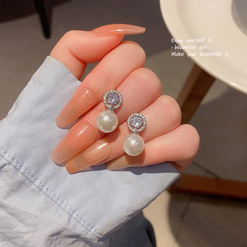 Earring Stud Super Flash Zircon Niche Pearl XEE6115